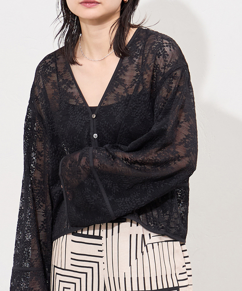 JOURNAL STANDARD（ジャーナルスタンダード）の「フラワーメッシュカーディガン（カーディガン/ボレロ・レディース・ブラック/アイボリー・FREE）」の8枚目の写真