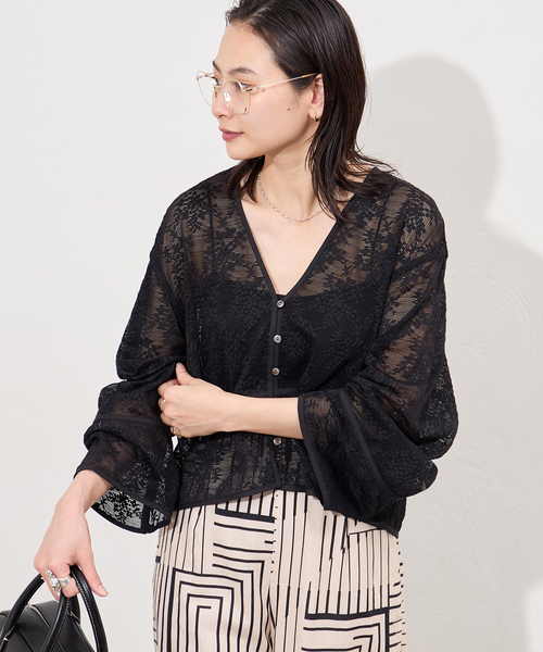 JOURNAL STANDARD（ジャーナルスタンダード）の「フラワーメッシュカーディガン（カーディガン/ボレロ・レディース・ブラック/アイボリー・FREE）」の9枚目の写真