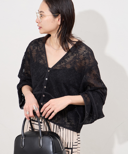 JOURNAL STANDARD（ジャーナルスタンダード）の「フラワーメッシュカーディガン（カーディガン/ボレロ・レディース・ブラック/アイボリー・FREE）」の10枚目の写真