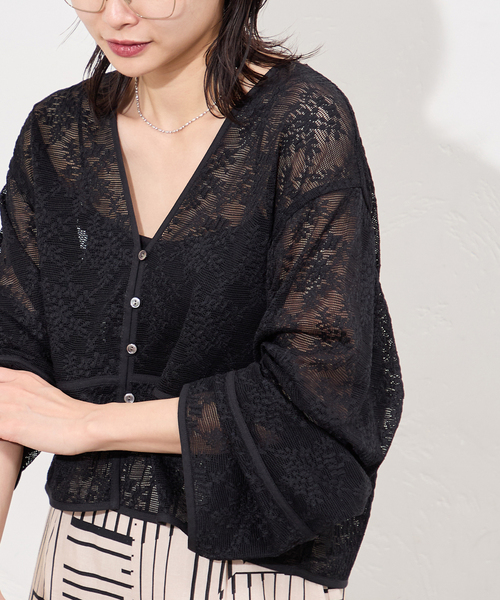 JOURNAL STANDARD（ジャーナルスタンダード）の「フラワーメッシュカーディガン（カーディガン/ボレロ・レディース・ブラック/アイボリー・FREE）」の11枚目の写真