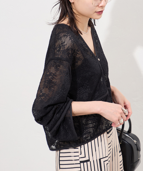 JOURNAL STANDARD（ジャーナルスタンダード）の「フラワーメッシュカーディガン（カーディガン/ボレロ・レディース・ブラック/アイボリー・FREE）」の13枚目の写真