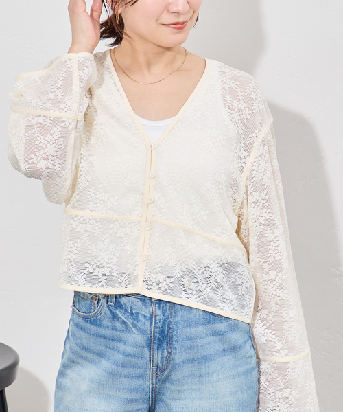 JOURNAL STANDARD（ジャーナルスタンダード）の「フラワーメッシュカーディガン（カーディガン/ボレロ・レディース・ブラック/アイボリー・FREE）」の17枚目の写真