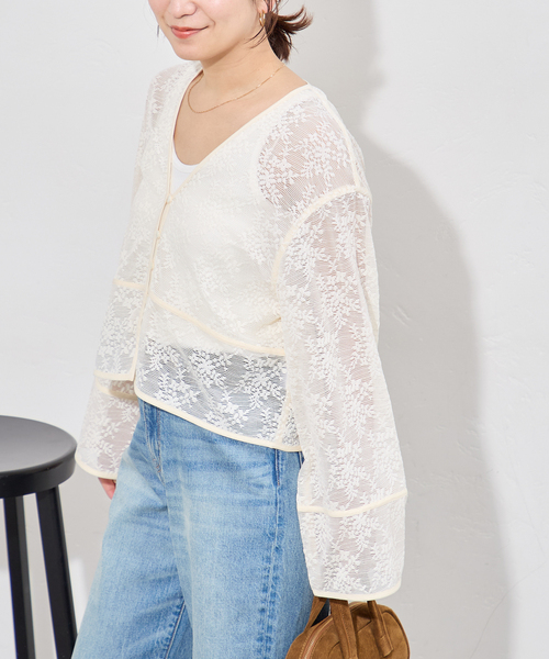 JOURNAL STANDARD（ジャーナルスタンダード）の「フラワーメッシュカーディガン（カーディガン/ボレロ・レディース・ブラック/アイボリー・FREE）」の18枚目の写真