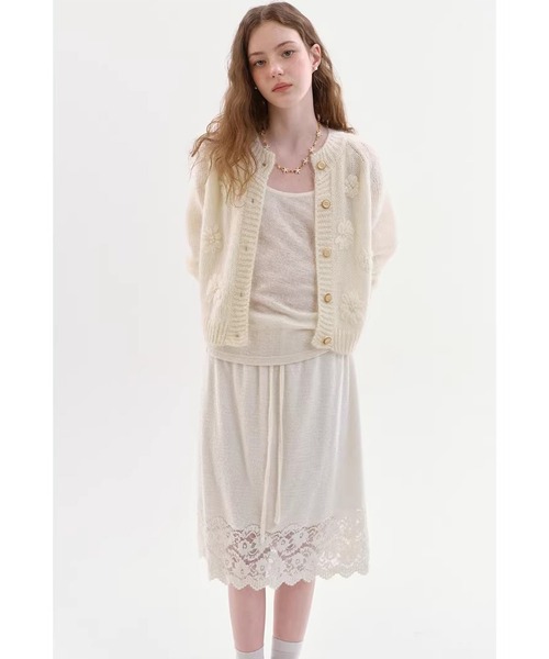 Fano Studios（ファノ ストゥディオズ）の「レースディテール ミドル丈 ニットスカート FX26B103【Fano Studios】【2026SS】（スカート・レディース・ホワイト・L/M/S）」の7枚目の写真