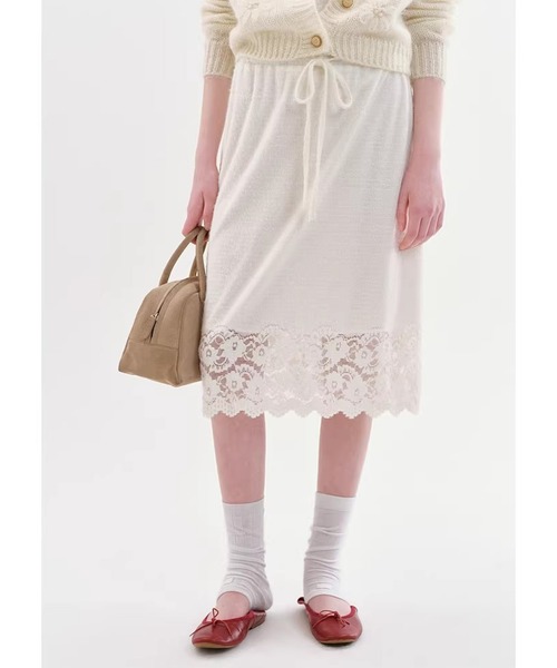 Fano Studios（ファノ ストゥディオズ）の「レースディテール ミドル丈 ニットスカート FX26B103【Fano Studios】【2026SS】（スカート・レディース・ホワイト・L/M/S）」の9枚目の写真