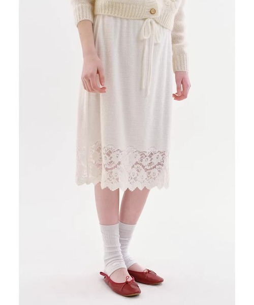 Fano Studios（ファノ ストゥディオズ）の「レースディテール ミドル丈 ニットスカート FX26B103【Fano Studios】【2026SS】（スカート・レディース・ホワイト・L/M/S）」の10枚目の写真