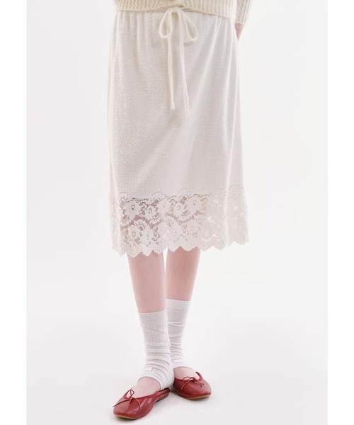 Fano Studios（ファノ ストゥディオズ）の「レースディテール ミドル丈 ニットスカート FX26B103【Fano Studios】【2026SS】（スカート・レディース・ホワイト・L/M/S）」の11枚目の写真