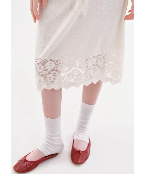 Fano Studios（ファノ ストゥディオズ）の「レースディテール ミドル丈 ニットスカート FX26B103【Fano Studios】【2026SS】（スカート・レディース・ホワイト・L/M/S）」の12枚目の写真