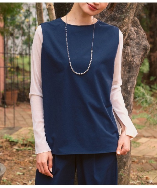 Park Slope NEWYORKER(パークスロープニューヨーカー)の「【接触冷感・ドライタッチ・セットアップ可】タックスリーブブラウス(Tシャツ/カットソー・レディース・ネイビー・M/L)」の2枚目の写真