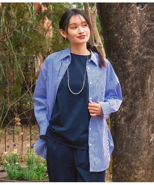 Park Slope NEWYORKER(パークスロープニューヨーカー)の「【接触冷感・ドライタッチ・セットアップ可】タックスリーブブラウス(Tシャツ/カットソー・レディース・ネイビー・M/L)」の6枚目の写真