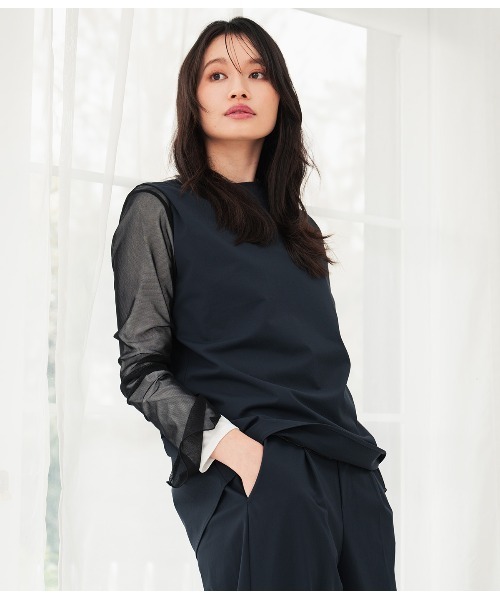 Park Slope NEWYORKER(パークスロープニューヨーカー)の「【接触冷感・ドライタッチ・セットアップ可】タックスリーブブラウス(Tシャツ/カットソー・レディース・ネイビー・M/L)」の10枚目の写真