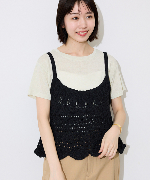 SLOBE IENA（スローブイエナ）の「レース柄Aラインニット（ニット/セーター・レディース・ブラック/ブルー・FREE）」の7枚目の写真