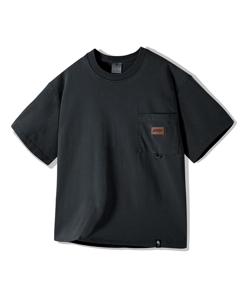 GHOST REPUBLIC(ゴーストリパブリック)の「レザーパッチポケットピグメントクロップ半袖Tシャツ4Color GT-380(Tシャツ/カットソー・メンズ・アイボリー/グリーン/ブラウン/チャコールグレー・MEDIUM/LARGE/X-LARGE)」の2枚目の写真