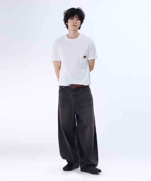 GHOST REPUBLIC(ゴーストリパブリック)の「レザーパッチポケットピグメントクロップ半袖Tシャツ4Color GT-380(Tシャツ/カットソー・メンズ・アイボリー/グリーン/ブラウン/チャコールグレー・MEDIUM/LARGE/X-LARGE)」の16枚目の写真