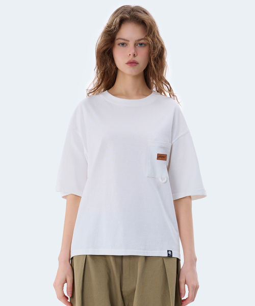 GHOST REPUBLIC(ゴーストリパブリック)の「レザーパッチポケットピグメントクロップ半袖Tシャツ4Color GT-380(Tシャツ/カットソー・メンズ・アイボリー/グリーン/ブラウン/チャコールグレー・MEDIUM/LARGE/X-LARGE)」の15枚目の写真