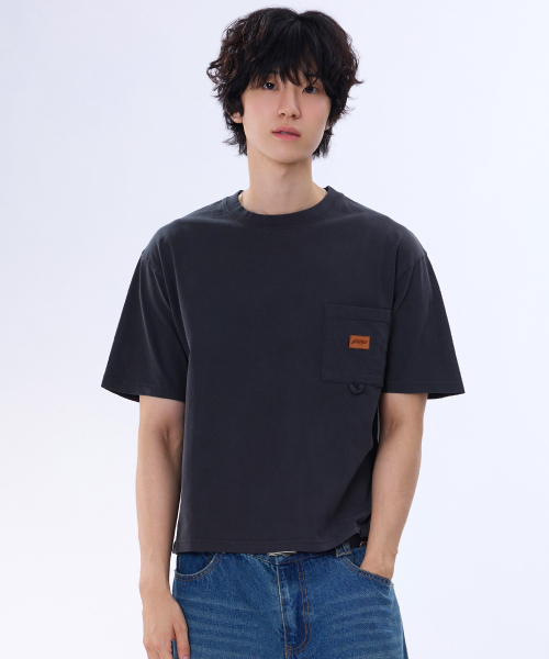 GHOST REPUBLIC(ゴーストリパブリック)の「レザーパッチポケットピグメントクロップ半袖Tシャツ4Color GT-380(Tシャツ/カットソー・メンズ・アイボリー/グリーン/ブラウン/チャコールグレー・MEDIUM/LARGE/X-LARGE)」の10枚目の写真
