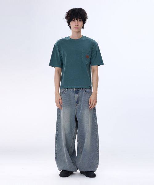 GHOST REPUBLIC(ゴーストリパブリック)の「レザーパッチポケットピグメントクロップ半袖Tシャツ4Color GT-380(Tシャツ/カットソー・メンズ・アイボリー/グリーン/ブラウン/チャコールグレー・MEDIUM/LARGE/X-LARGE)」の22枚目の写真