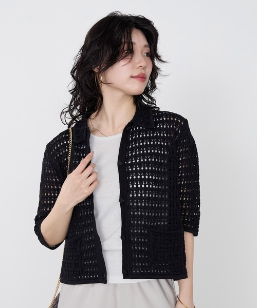 Traditional Weatherwear（トラディショナルウェザーウェア）の「【Traditional Weatherwear】ニットレースカーディガン（ニット/セーター・レディース・ブラック/アイボリー・S）」の2枚目の写真