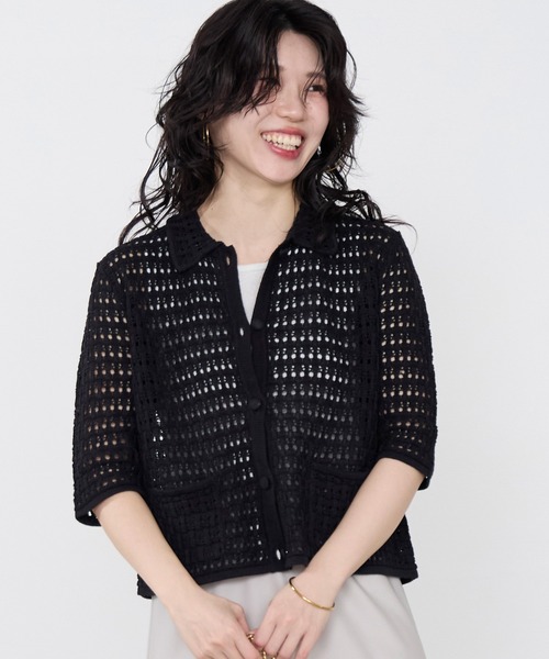 Traditional Weatherwear（トラディショナルウェザーウェア）の「【Traditional Weatherwear】ニットレースカーディガン（ニット/セーター・レディース・ブラック/アイボリー・S）」の7枚目の写真