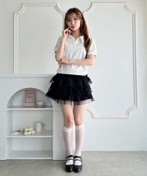 Loueme(ルエム)の「フリルカラーポロシャツ(Tシャツ/カットソー・レディース・ライトグレー/ピンク/ブラック/ライトブルー・FREE)」の10枚目の写真