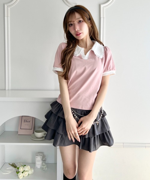 Loueme(ルエム)の「フリルカラーポロシャツ(Tシャツ/カットソー・レディース・ライトグレー/ピンク/ブラック/ライトブルー・FREE)」の12枚目の写真