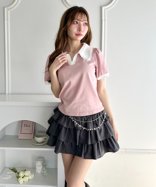 Loueme(ルエム)の「フリルカラーポロシャツ(Tシャツ/カットソー・レディース・ライトグレー/ピンク/ブラック/ライトブルー・FREE)」の13枚目の写真