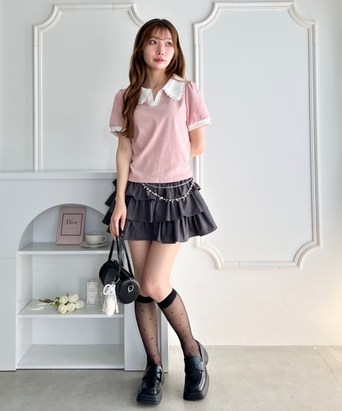 Loueme(ルエム)の「フリルカラーポロシャツ(Tシャツ/カットソー・レディース・ライトグレー/ピンク/ブラック/ライトブルー・FREE)」の15枚目の写真