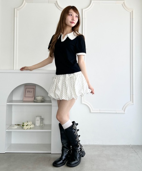 Loueme(ルエム)の「フリルカラーポロシャツ(Tシャツ/カットソー・レディース・ライトグレー/ピンク/ブラック/ライトブルー・FREE)」の8枚目の写真