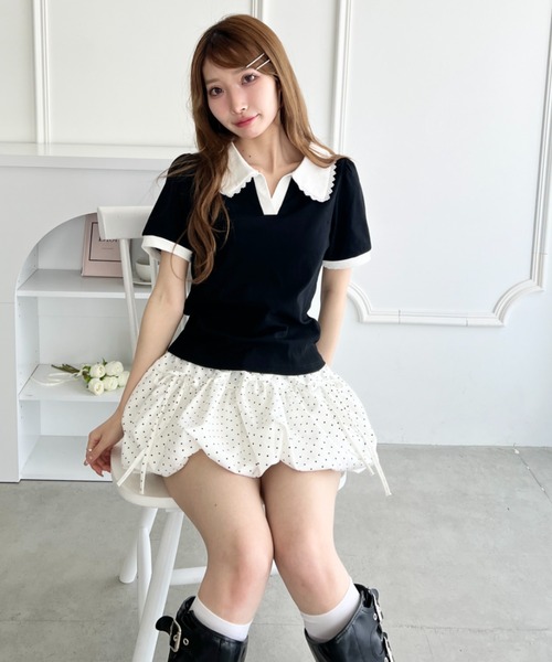 Loueme(ルエム)の「フリルカラーポロシャツ(Tシャツ/カットソー・レディース・ライトグレー/ピンク/ブラック/ライトブルー・FREE)」の7枚目の写真