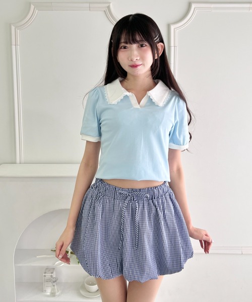 Loueme(ルエム)の「フリルカラーポロシャツ(Tシャツ/カットソー・レディース・ライトグレー/ピンク/ブラック/ライトブルー・FREE)」の16枚目の写真