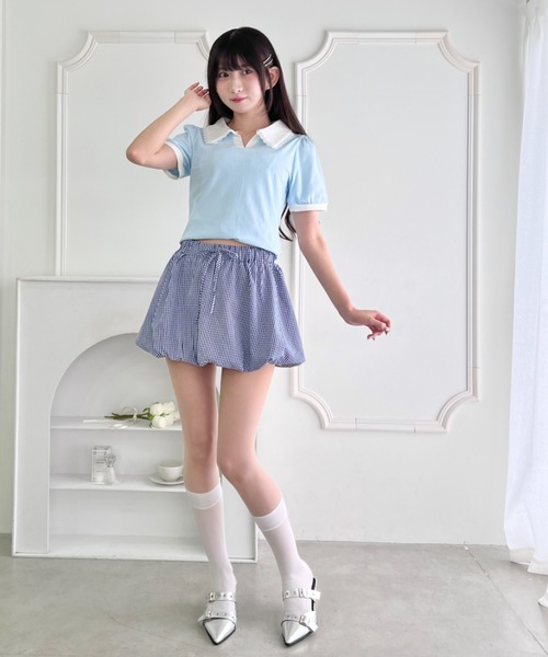 Loueme(ルエム)の「フリルカラーポロシャツ(Tシャツ/カットソー・レディース・ライトグレー/ピンク/ブラック/ライトブルー・FREE)」の18枚目の写真