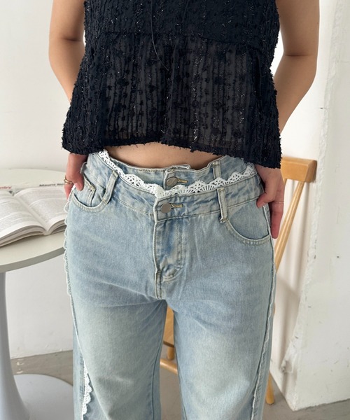 CLEA(クレア)の「レイヤード風レースデニムパンツ(デニムパンツ・レディース・ライトブルー・M/S)」の7枚目の写真