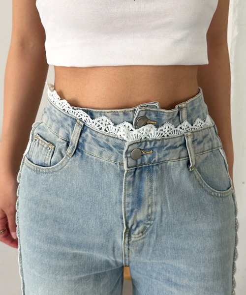 CLEA(クレア)の「レイヤード風レースデニムパンツ(デニムパンツ・レディース・ライトブルー・M/S)」の8枚目の写真