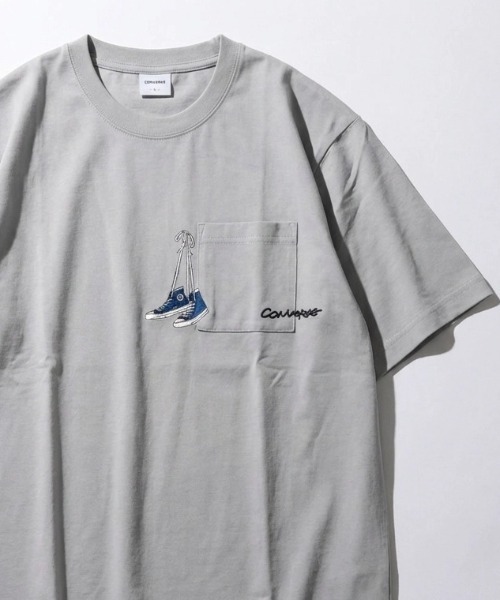 CONVERSE（コンバース）の「2026SS CONVERSE/コンバース 吸水速乾 UVカット ワンポイント シューズ刺繍  ポケット付Tシャツ レディース メンズ（Tシャツ/カットソー・レディース・ホワイト/ホワイト系その他2/ブラック系その他/ブラック系その他2/ブラック/ブルー系その他/スミクロ/ホワイト系その他/ライトグレー・M/L/LL）」の8枚目の写真