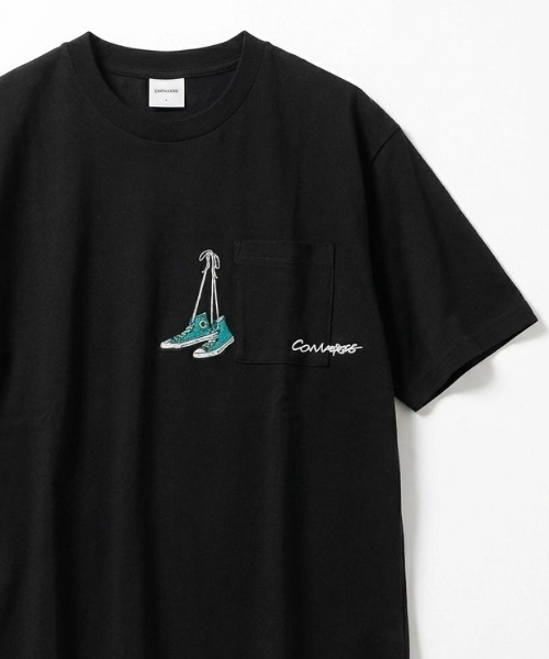 CONVERSE（コンバース）の「2026SS CONVERSE/コンバース 吸水速乾 UVカット ワンポイント シューズ刺繍  ポケット付Tシャツ レディース メンズ（Tシャツ/カットソー・レディース・ホワイト/ホワイト系その他2/ブラック系その他/ブラック系その他2/ブラック/ブルー系その他/スミクロ/ホワイト系その他/ライトグレー・M/L/LL）」の4枚目の写真