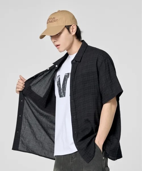 Vini(ヴィニ)の「ビンテージチェック フロントポケットハーフシャツ(Tシャツ/カットソー・メンズ・ブラック/ネイビー/ブラウン・MEDIUM/LARGE)」の17枚目の写真