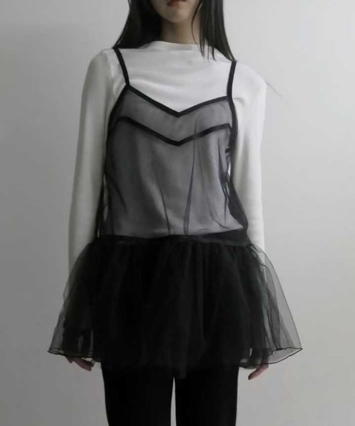 gossip!ロサンゼルス(ゴシップロサンゼルス)の「シアーキャミソールパイピングワンピース(ワンピース・レディース・アイボリー/ブラック・FREE)」の2枚目の写真