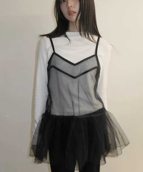 gossip!ロサンゼルス(ゴシップロサンゼルス)の「シアーキャミソールパイピングワンピース(ワンピース・レディース・アイボリー/ブラック・FREE)」の7枚目の写真