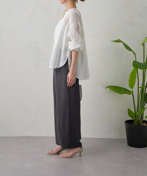 Jena espace merveilleux（ジェナ　エスパスメルヴェイユ）の「バックギャザーシアーシャツ（シャツ/ブラウス・レディース・チャコールグレー/オフホワイト/グリーン・FREE）」の9枚目の写真