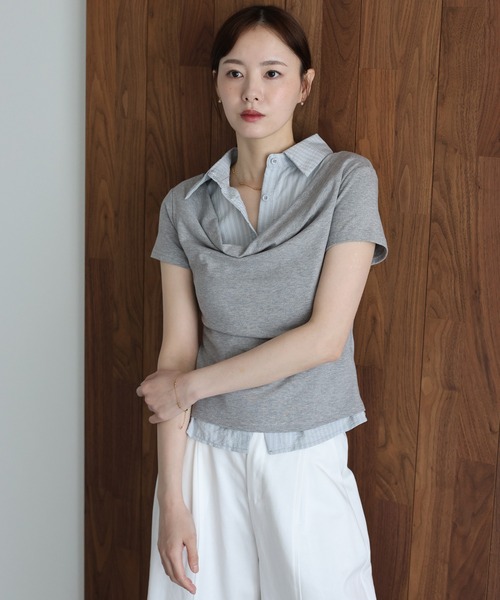 J by blue(ジェイバイブルー)の「シャツレイヤードドレープトップス(Tシャツ/カットソー・レディース・グレー/ホワイト/ブラック・MEDIUM)」の21枚目の写真