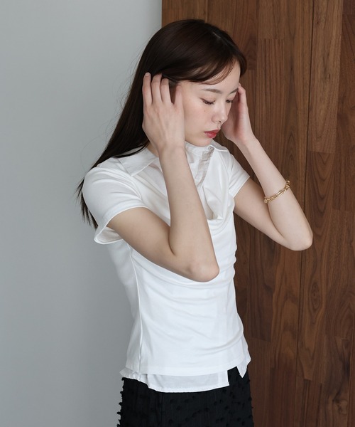 J by blue(ジェイバイブルー)の「シャツレイヤードドレープトップス(Tシャツ/カットソー・レディース・グレー/ホワイト/ブラック・MEDIUM)」の7枚目の写真