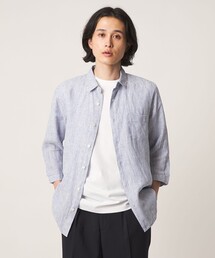 リネン シャンブレー ジャスト 7分袖 シャツ<A DAY IN THE LIFE>