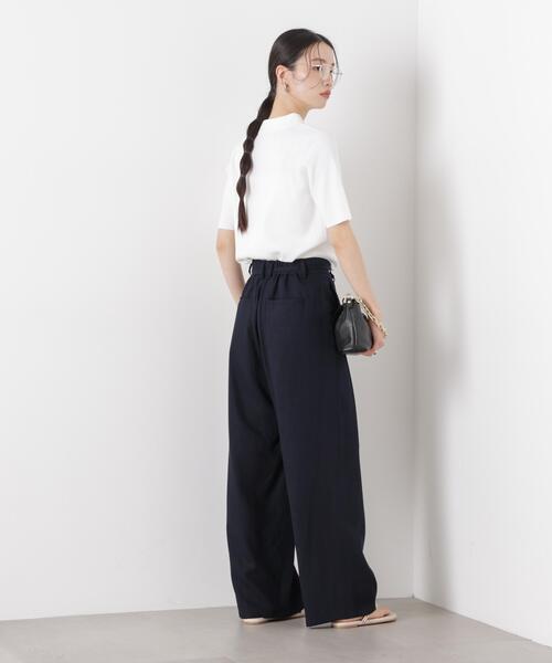 多機能リネン混リボンベルト付タックワイドパンツ(セットアップ可