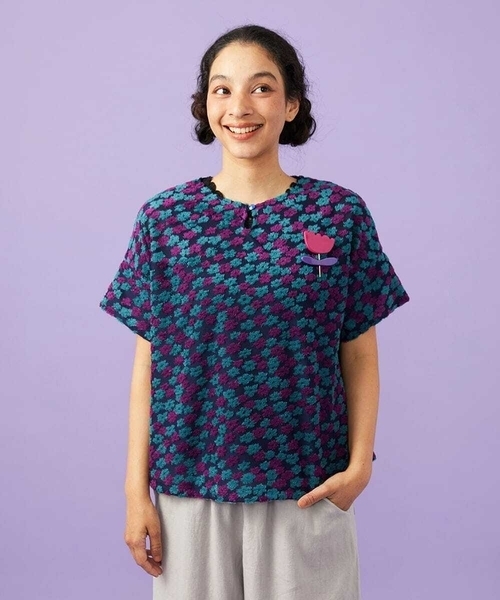 Jocomomola(ホコモモラ)の「Livia de flores フラワージャカードカットソー(Tシャツ/カットソー・レディース・アイボリー/ネイビー・40)」の9枚目の写真