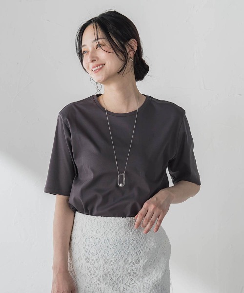 LAUTREAMONT(ロートレアモン)の「汗ジミ防止カットソー(Tシャツ/カットソー・レディース・ベージュ/チャコールグレー/ホワイト/ピンク/ブラック・9号/11号)」の1枚目の写真