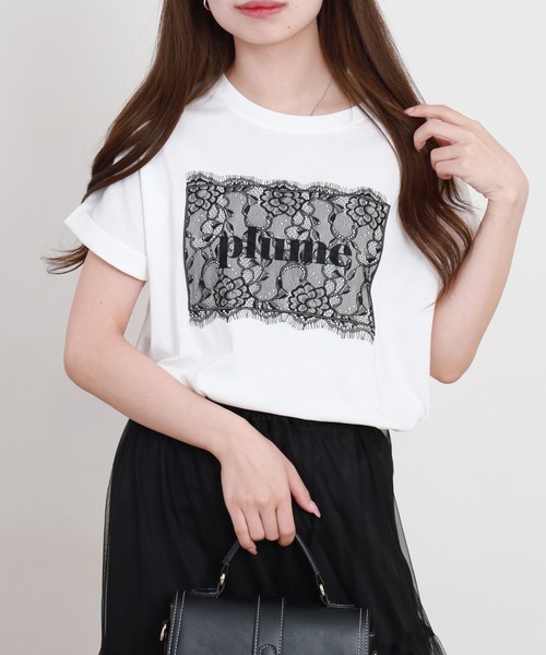 EGLANTINE(エグランティーヌ)の「EGLANTINE フロントレースロゴカットソー 半袖(Tシャツ/カットソー・レディース・カーキ/チャコールグレー/ブラック/オフホワイト・38)」の3枚目の写真