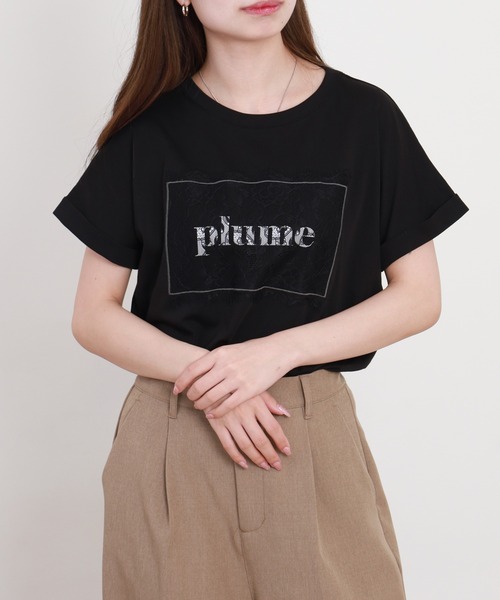 EGLANTINE(エグランティーヌ)の「EGLANTINE フロントレースロゴカットソー 半袖(Tシャツ/カットソー・レディース・カーキ/チャコールグレー/ブラック/オフホワイト・38)」の4枚目の写真