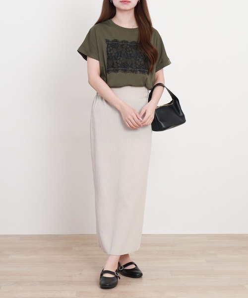 EGLANTINE(エグランティーヌ)の「EGLANTINE フロントレースロゴカットソー 半袖(Tシャツ/カットソー・レディース・カーキ/チャコールグレー/ブラック/オフホワイト・38)」の12枚目の写真