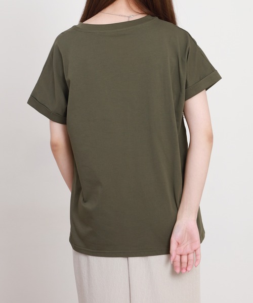 EGLANTINE(エグランティーヌ)の「EGLANTINE フロントレースロゴカットソー 半袖(Tシャツ/カットソー・レディース・カーキ/チャコールグレー/ブラック/オフホワイト・38)」の15枚目の写真