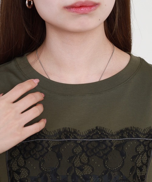 EGLANTINE(エグランティーヌ)の「EGLANTINE フロントレースロゴカットソー 半袖(Tシャツ/カットソー・レディース・カーキ/チャコールグレー/ブラック/オフホワイト・38)」の16枚目の写真